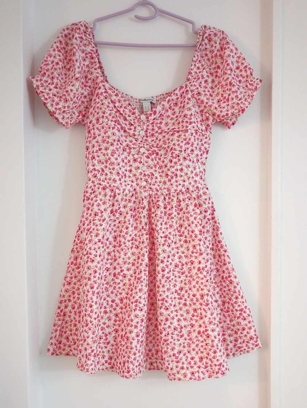 Charlotte Russe Boho Pink Red Ditsy Floral Puff-Sleeve Dress Cottagecore Size M